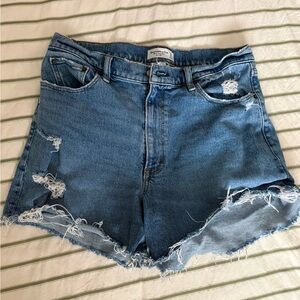 Abercrombie & Fitch High-Waist Distressed Blue Denim Shorts